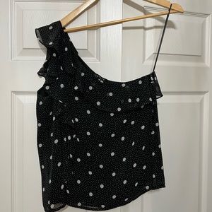 1State one shoulder black and white print top